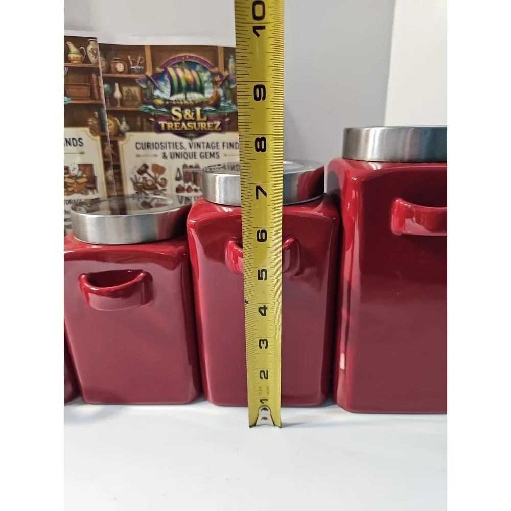 Mainstays 4 Piece Red Ceramic Set With Twist Tops And Spoon Holders